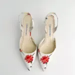 Manolo Blahnik White Floral Slingback Mule Heels (US 9 / IT 39.5)