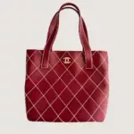 Chanel Vintage 2002-2003 By Karl Lagerfeld "CC" Dark Red Stitched Leather Purse
