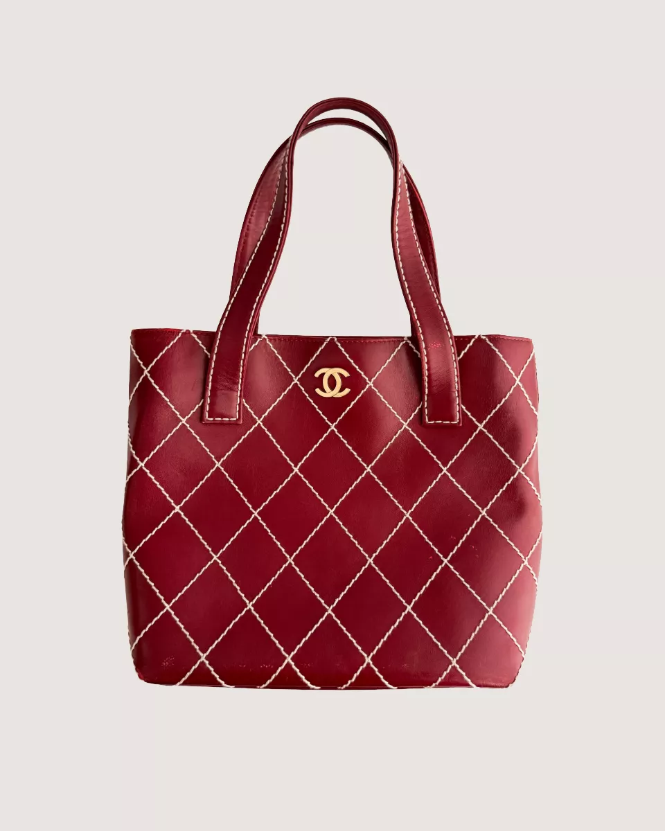 My+Post+289 Chanel Vintage 2002-2003 By Karl Lagerfeld "CC" Dark Red Stitched Leather Purse - Image 1